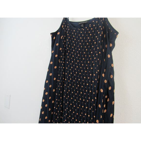 Banana Republic Size 14 Navy & Beige Polka Dot Pleated Maxi Dress Twee Flirty - Picture 3 of 5